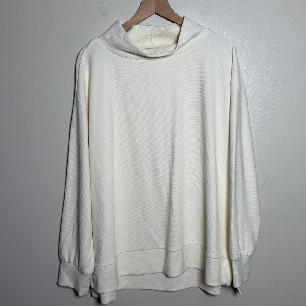 Wonderly Womens Cotton Pullover 1X Parchment Athleisure Ribbed Mock Neck Lounge